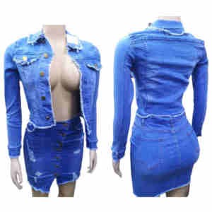 Ensemble jean - Chemise + Jupe - Manche longue