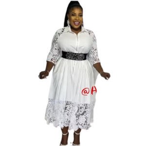 Robe évasé 3/4 à manches dentelles - manches longues