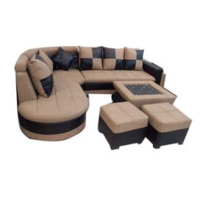 Canapé en L - 5 places - 2 poufs  - Une table centrale Capitonnée