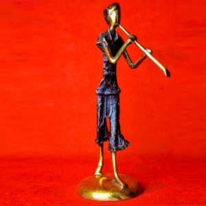 Abstrait vieux joueur de FLUTE - en bronze - 20 cm