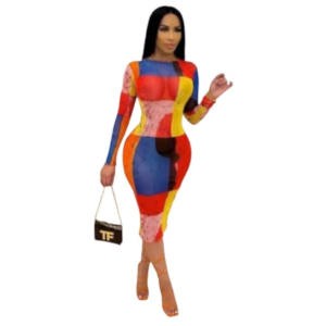 Robe sexy plaquée - Multi couleurs manches longues