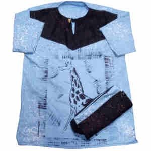 Ensemble Bogolan - Tenue traditionnel à impression Giraf - Manches courtes