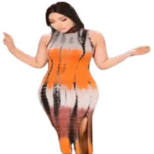 Robe longue plaquée - Robe multi couleurs à fente - manches bretelles