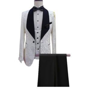 Costume 3 pièces pour homme (veste + gilet + pantalon) - Smoking à revers noir