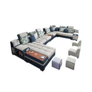 Canapé en U - 6 places & 1 lit - 2 poufs - 2 chaises rembourrées