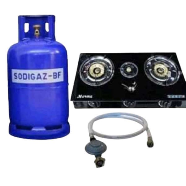 Ensemble bouteille gaz 12kg vide Tête et raccord Cuisinière 3 feux vitré allumage automatique