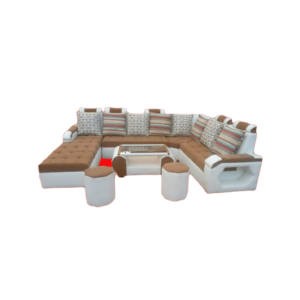 Canapé d'angle - 3 places et 5 places - 1 lit - 2 Poufs