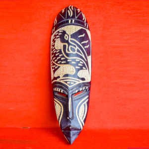 Masque en bois - Décoration en métal - modèle N°3 - 46 cm de hauteur