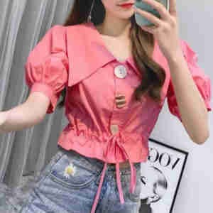 Chemisiers élégants à manches courtes - haut uni à boutons