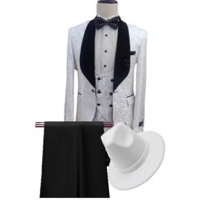 Costume 3 pièces pour homme - Smoking coupe ajustée pour mariage - Gilet croisé - modèle 2