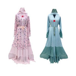 Abaya ZARA pour femme musulmane - Modèle évasé à manches longues - Double tissu