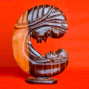 Vierge Marie et JESUS - en bois d'ébène - 17,5 cm de hauteur