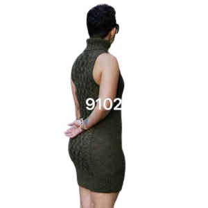 Robe courte sexy - Robe en laine col montant - manches bretelles