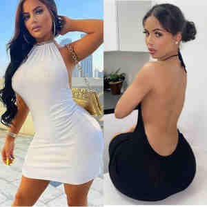 Robe sexy en laine - sans manches - dos vide